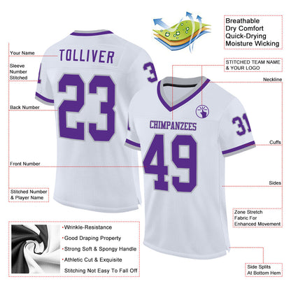 Custom White Purple-Gray Mesh Authentic Throwback Football Jersey - Sky-Custom