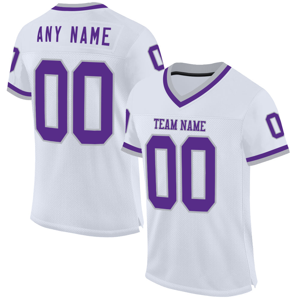 Custom White Purple-Gray Mesh Authentic Throwback Football Jersey - Sky-Custom