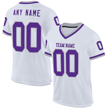 Custom White Purple-Gray Mesh Authentic Throwback Football Jersey - Sky-Custom