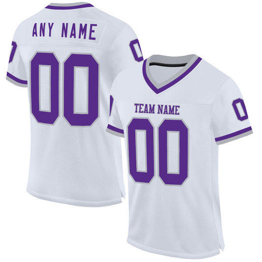 Custom White Purple-Gray Mesh Authentic Throwback Football Jersey - Sky-Custom