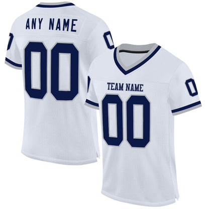 Custom White Navy-Gray Mesh Authentic Throwback Football Jersey - Sky-Custom