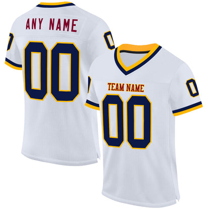 Custom White Navy Gold-Maroon Mesh Authentic Throwback Football Jersey - Sky-Custom