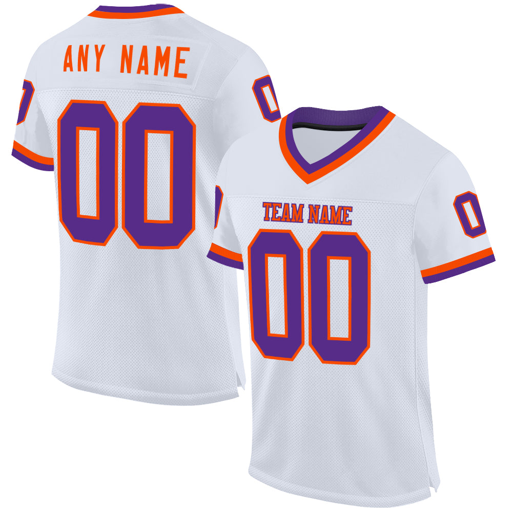 Custom White Purple-Orange Mesh Authentic Throwback Football Jersey - Sky-Custom