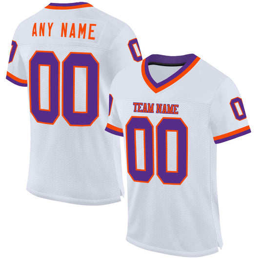 Custom White Purple-Orange Mesh Authentic Throwback Football Jersey - Sky-Custom