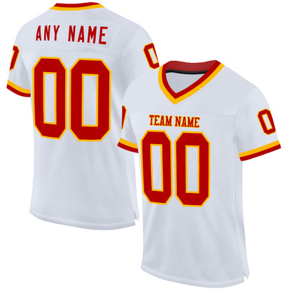 Custom White Red-Gold Mesh Authentic Throwback Football Jersey - Sky-Custom