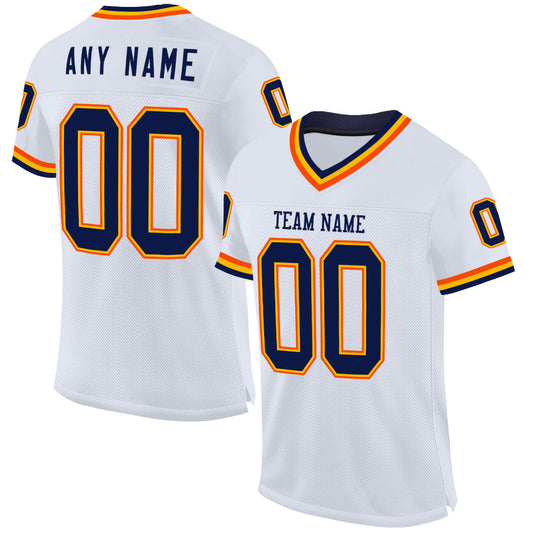 Custom White Navy Gold-Orange Mesh Authentic Throwback Football Jersey - Sky-Custom