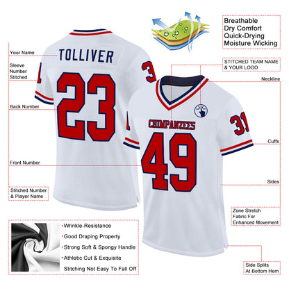 Custom White Red-Navy Mesh Authentic Throwback Football Jersey - Sky-Custom