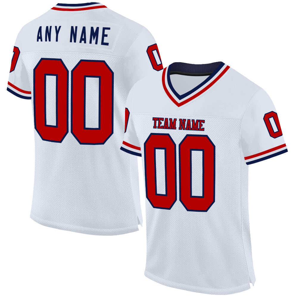 Custom White Red-Navy Mesh Authentic Throwback Football Jersey - Sky-Custom