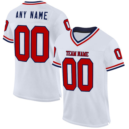 Custom White Red-Navy Mesh Authentic Throwback Football Jersey - Sky-Custom