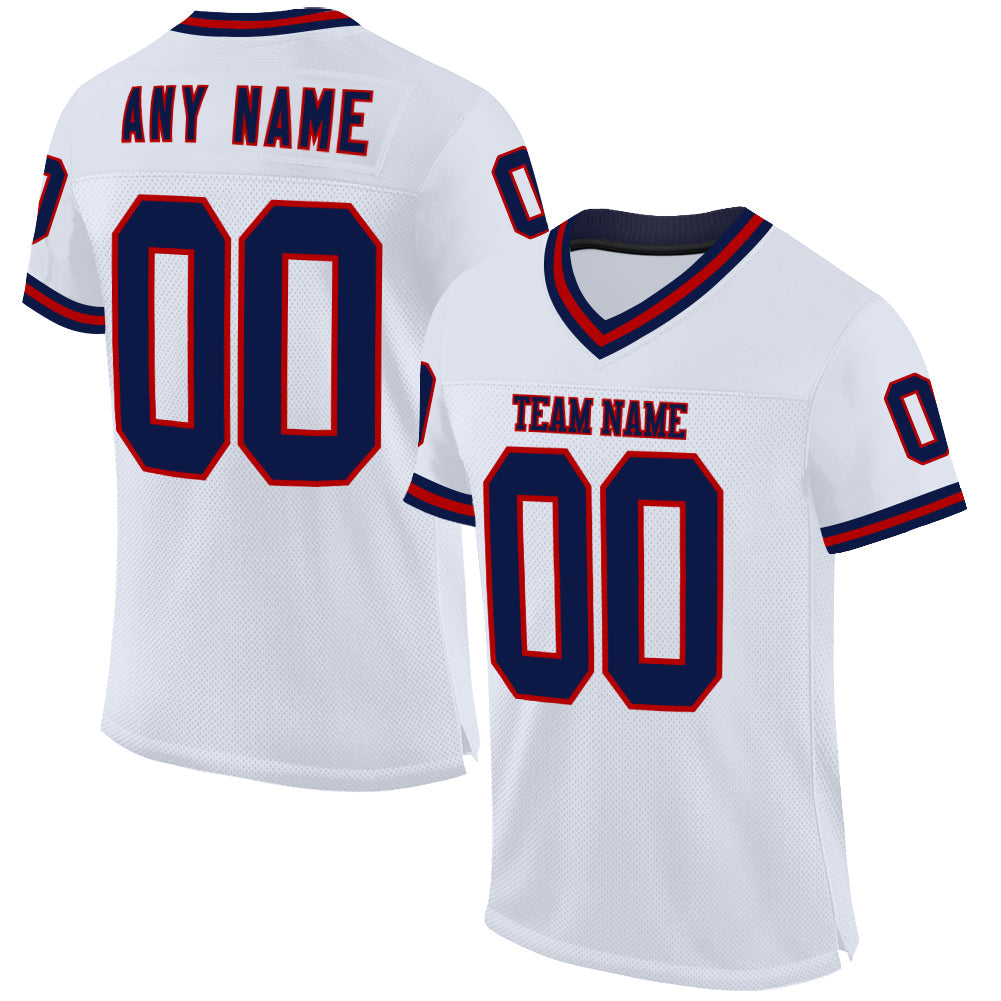 Custom White Navy-Red Mesh Authentic Throwback Football Jersey - Sky-Custom