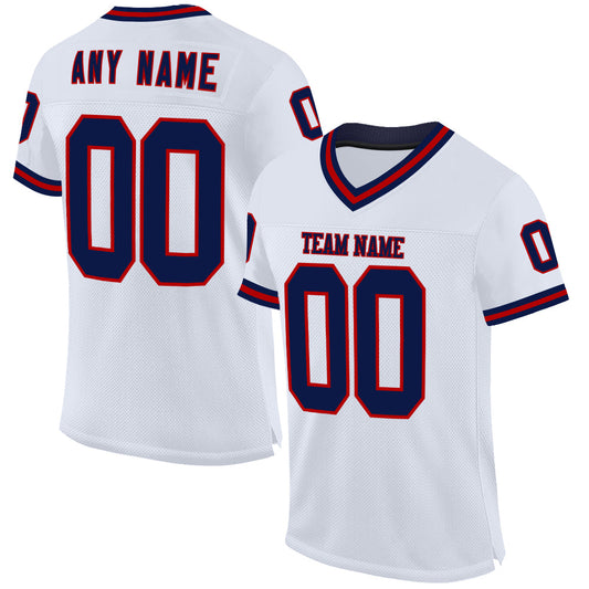 Custom White Navy-Red Mesh Authentic Throwback Football Jersey - Sky-Custom