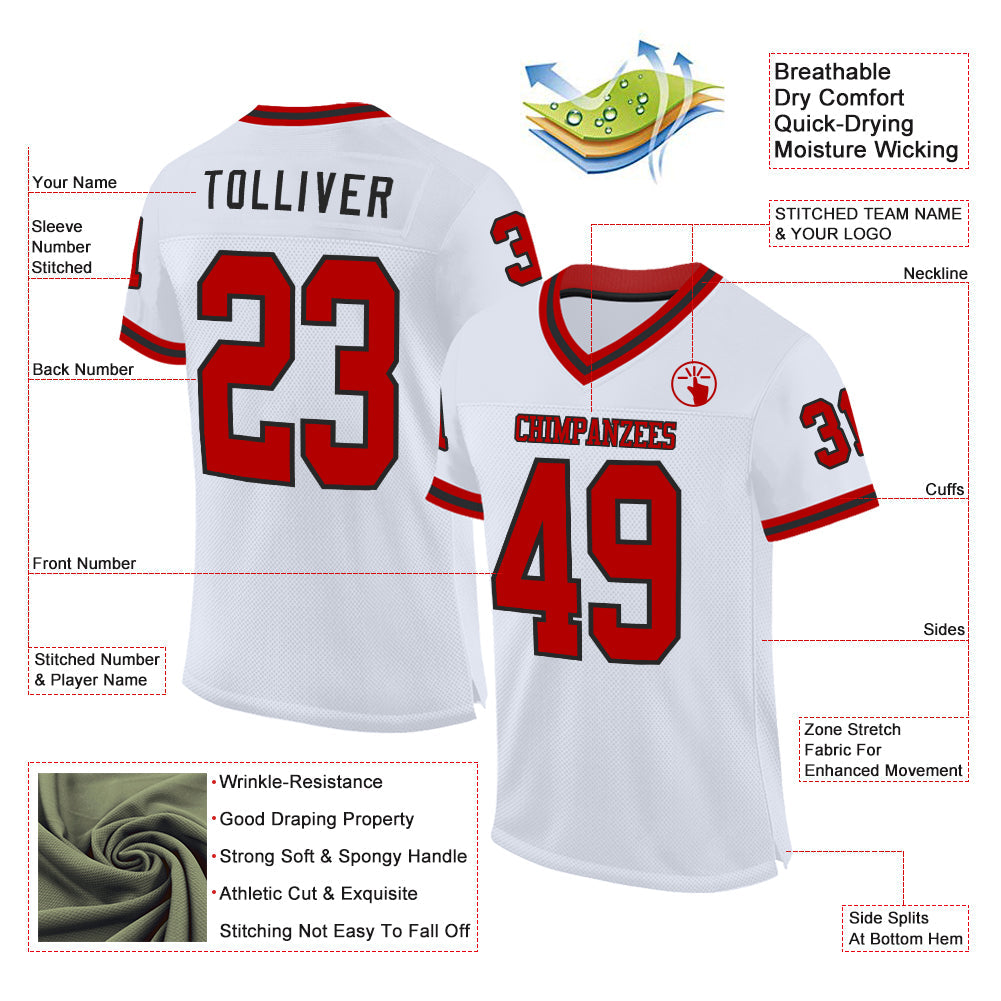 Custom White Red-Black Mesh Authentic Throwback Football Jersey - Sky-Custom