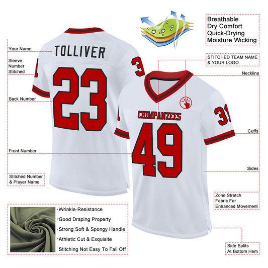 Custom White Red-Black Mesh Authentic Throwback Football Jersey - Sky-Custom