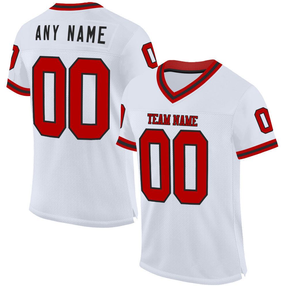 Custom White Red-Black Mesh Authentic Throwback Football Jersey - Sky-Custom