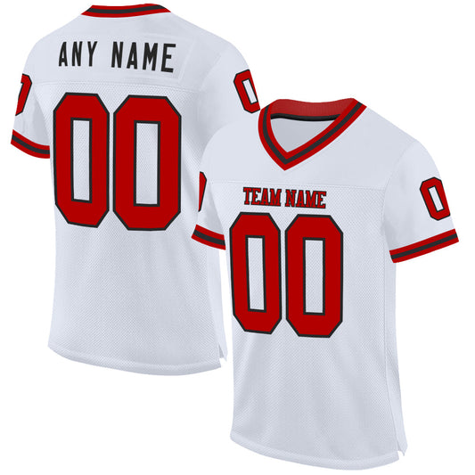 Custom White Red-Black Mesh Authentic Throwback Football Jersey - Sky-Custom