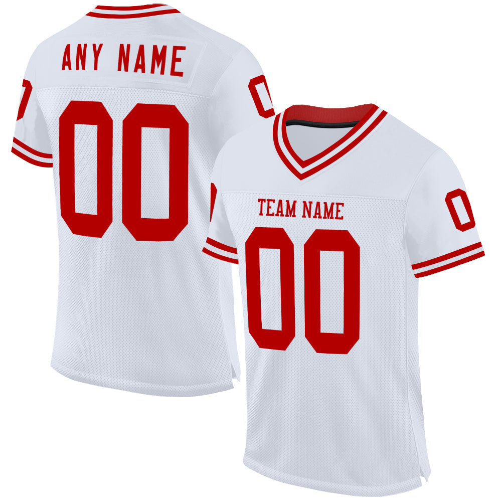 Custom White Red Mesh Authentic Throwback Football Jersey - Sky-Custom