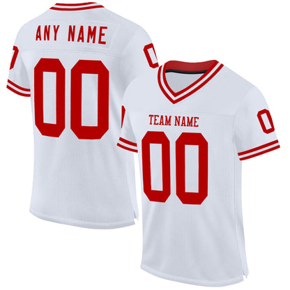Custom White Red Mesh Authentic Throwback Football Jersey - Sky-Custom