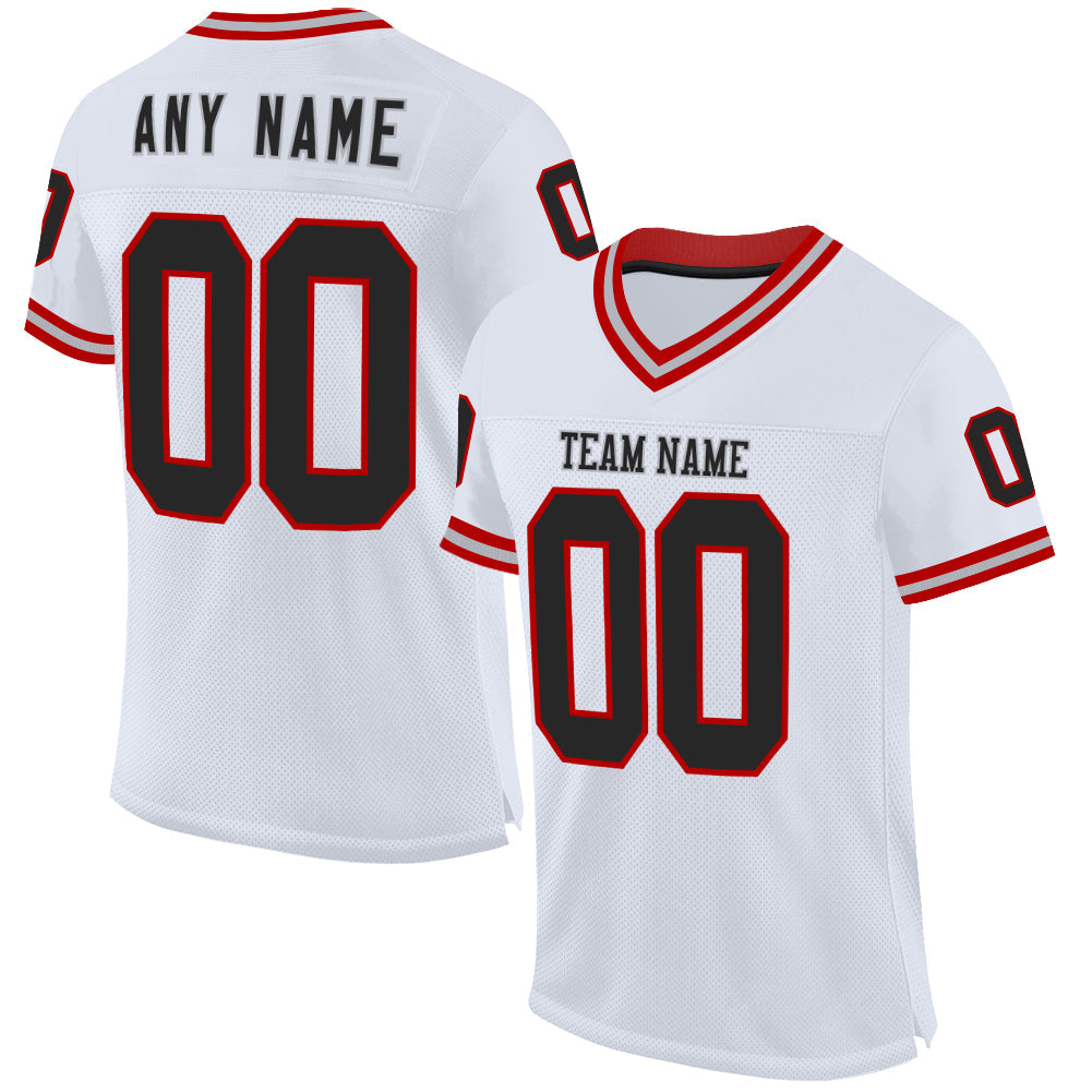 Custom White Black Red-Gray Mesh Authentic Throwback Football Jersey - Sky-Custom