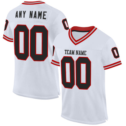 Custom White Black Red-Gray Mesh Authentic Throwback Football Jersey - Sky-Custom