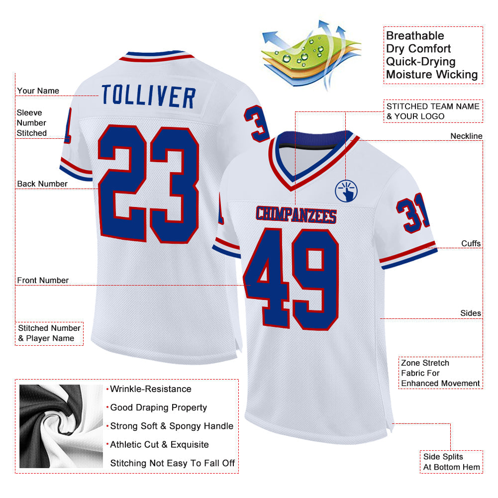 Custom White Royal-Red Mesh Authentic Throwback Football Jersey - Sky-Custom