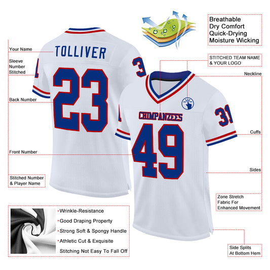 Custom White Royal-Red Mesh Authentic Throwback Football Jersey - Sky-Custom