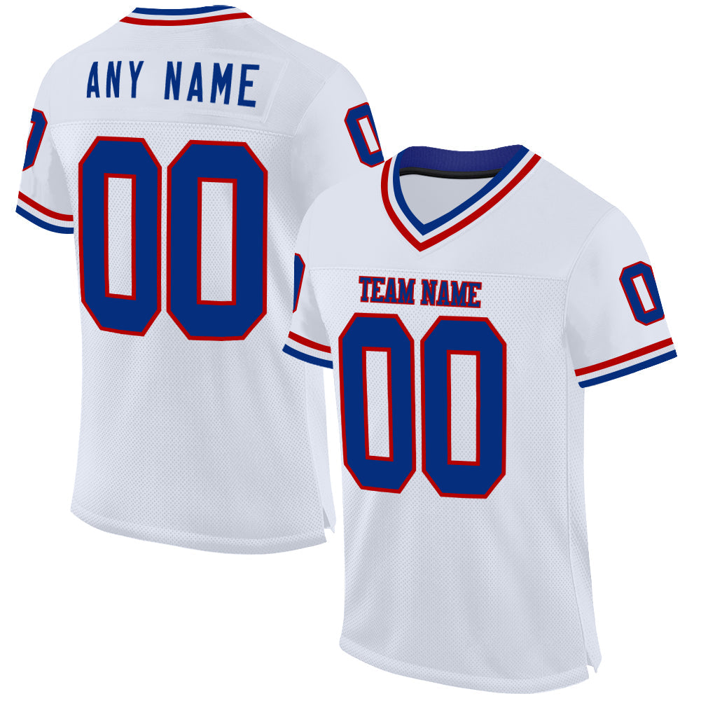 Custom White Royal-Red Mesh Authentic Throwback Football Jersey - Sky-Custom