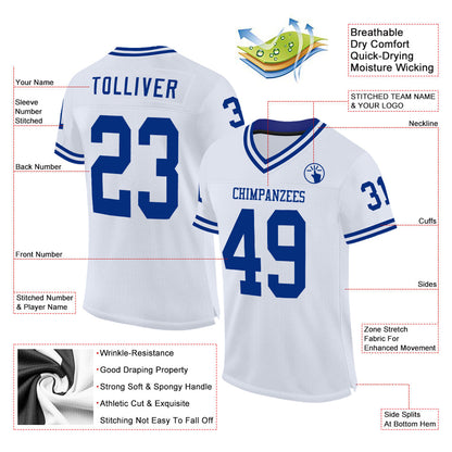 Custom White Royal Mesh Authentic Throwback Football Jersey - Sky-Custom