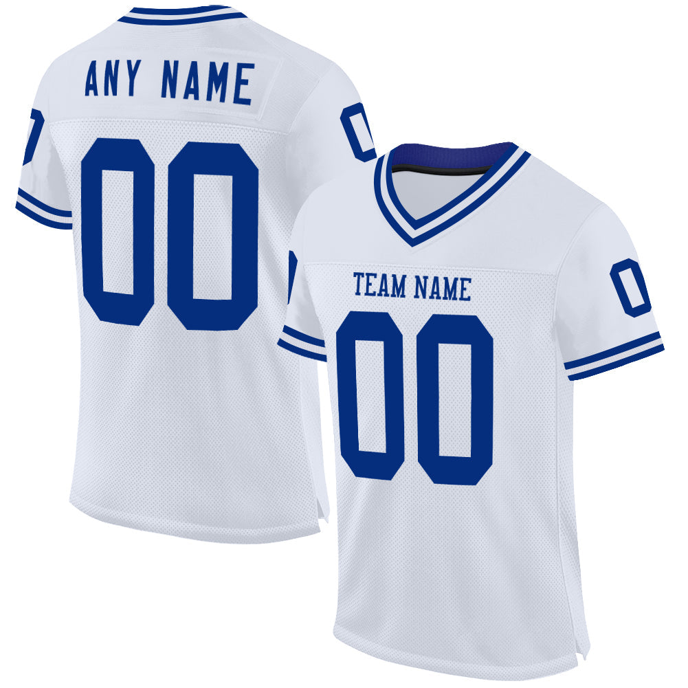 Custom White Royal Mesh Authentic Throwback Football Jersey - Sky-Custom
