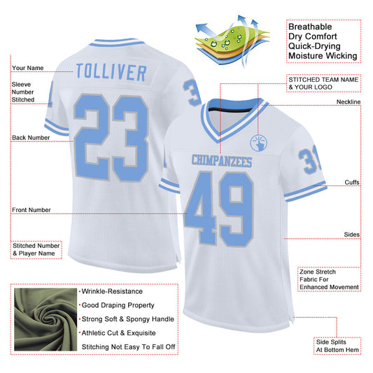 Custom White Light Blue-Gray Mesh Authentic Throwback Football Jersey - Sky-Custom