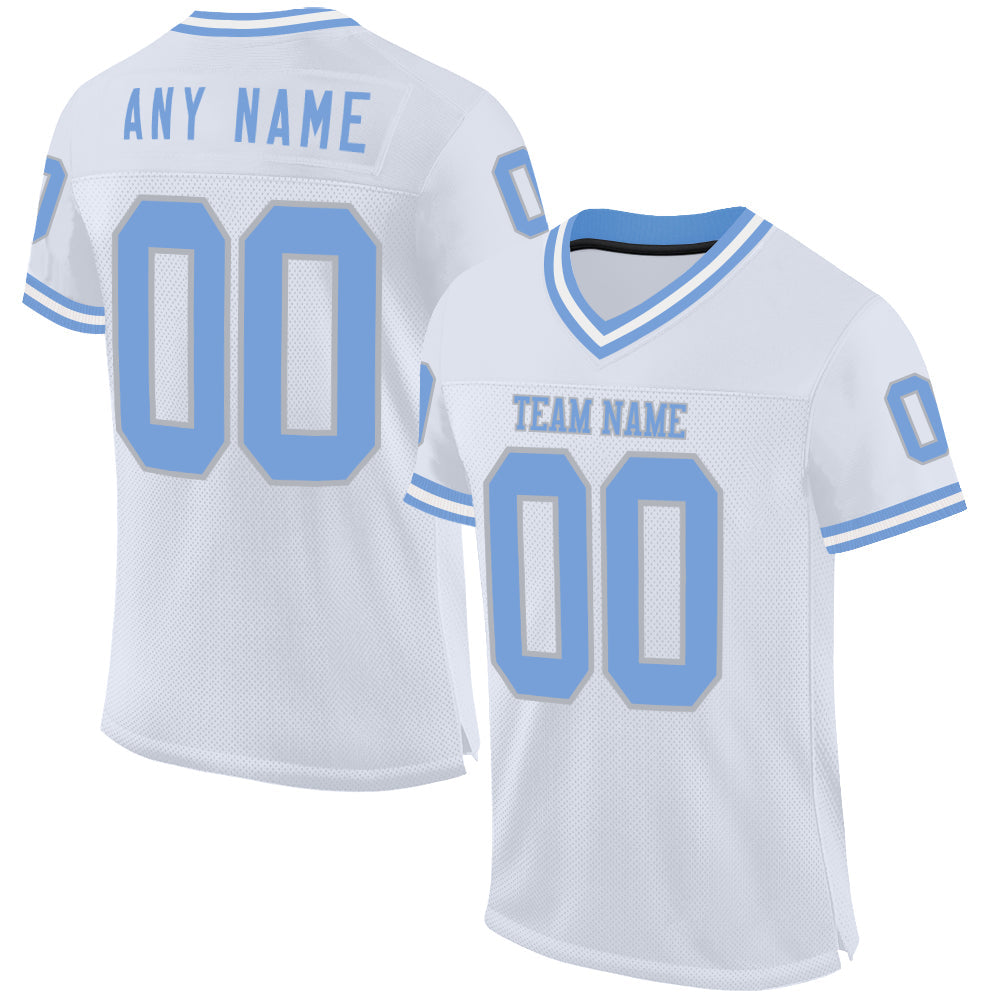 Custom White Light Blue-Gray Mesh Authentic Throwback Football Jersey - Sky-Custom