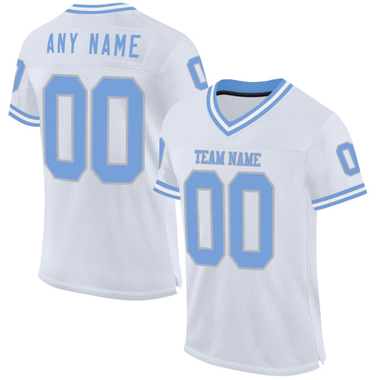 Custom White Light Blue-Gray Mesh Authentic Throwback Football Jersey - Sky-Custom