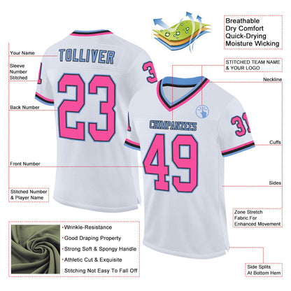 Custom White Pink Black-Light Blue Mesh Authentic Throwback Football Jersey - Sky-Custom