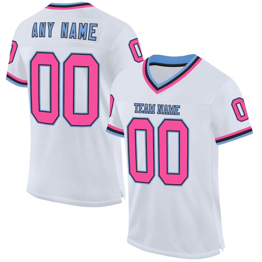 Custom White Pink Black-Light Blue Mesh Authentic Throwback Football Jersey - Sky-Custom