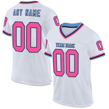 Custom White Pink Black-Light Blue Mesh Authentic Throwback Football Jersey - Sky-Custom