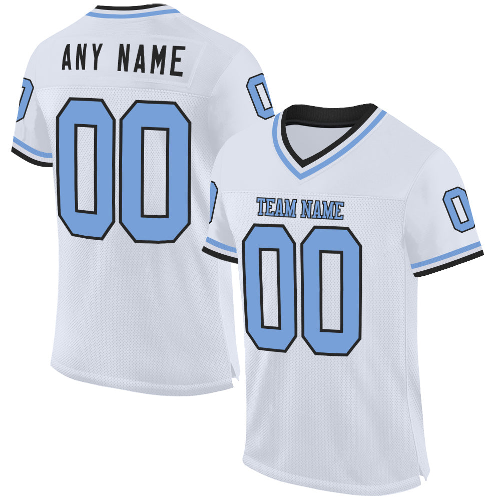 Custom White Light Blue-Black Mesh Authentic Throwback Football Jersey - Sky-Custom