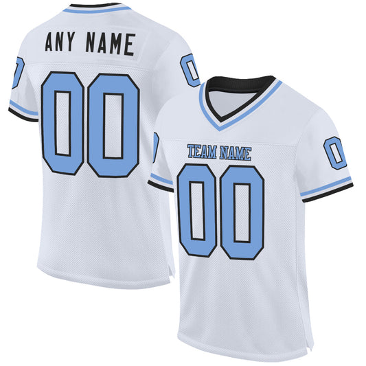 Custom White Light Blue-Black Mesh Authentic Throwback Football Jersey - Sky-Custom