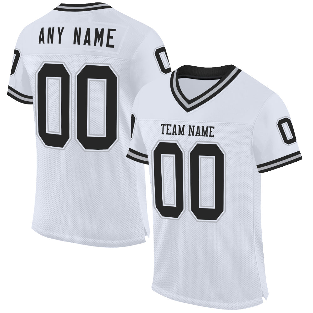 Custom White Black-Gray Mesh Authentic Throwback Football Jersey - Sky-Custom