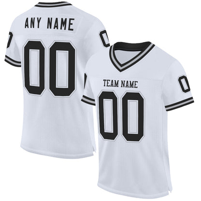 Custom White Black-Gray Mesh Authentic Throwback Football Jersey - Sky-Custom