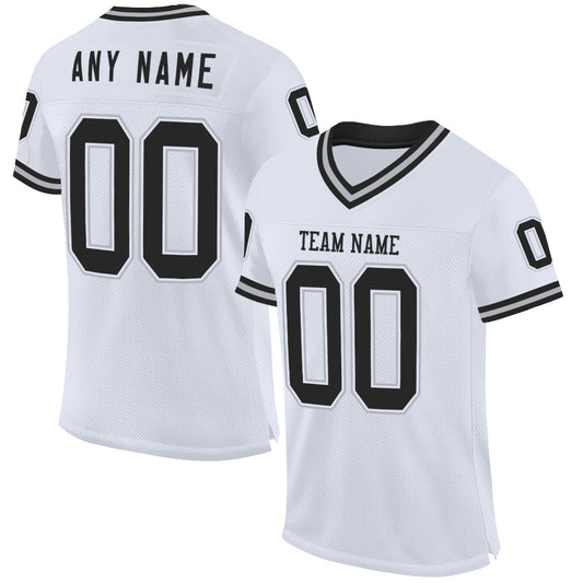 Custom White Black-Gray Mesh Authentic Throwback Football Jersey - Sky-Custom