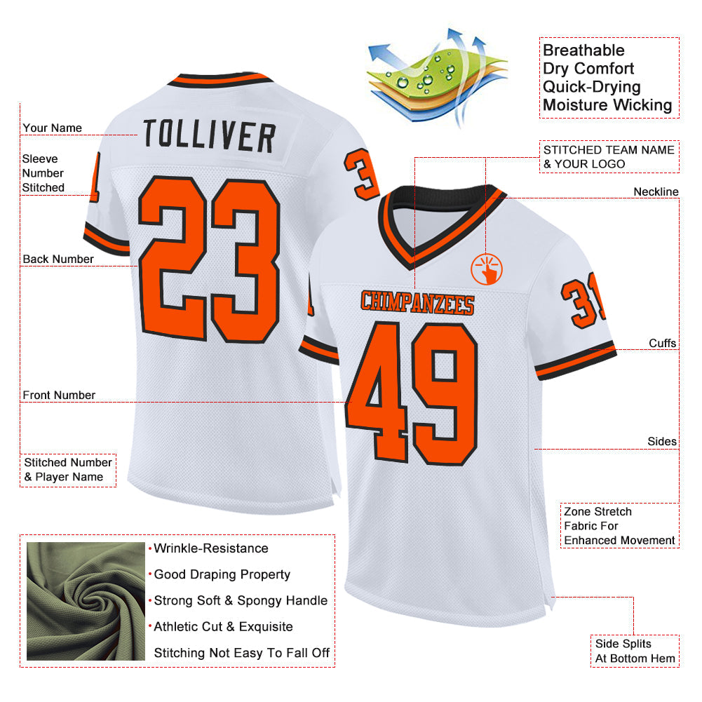 Custom White Orange-Black Mesh Authentic Throwback Football Jersey - Sky-Custom