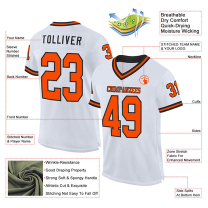 Custom White Orange-Black Mesh Authentic Throwback Football Jersey - Sky-Custom