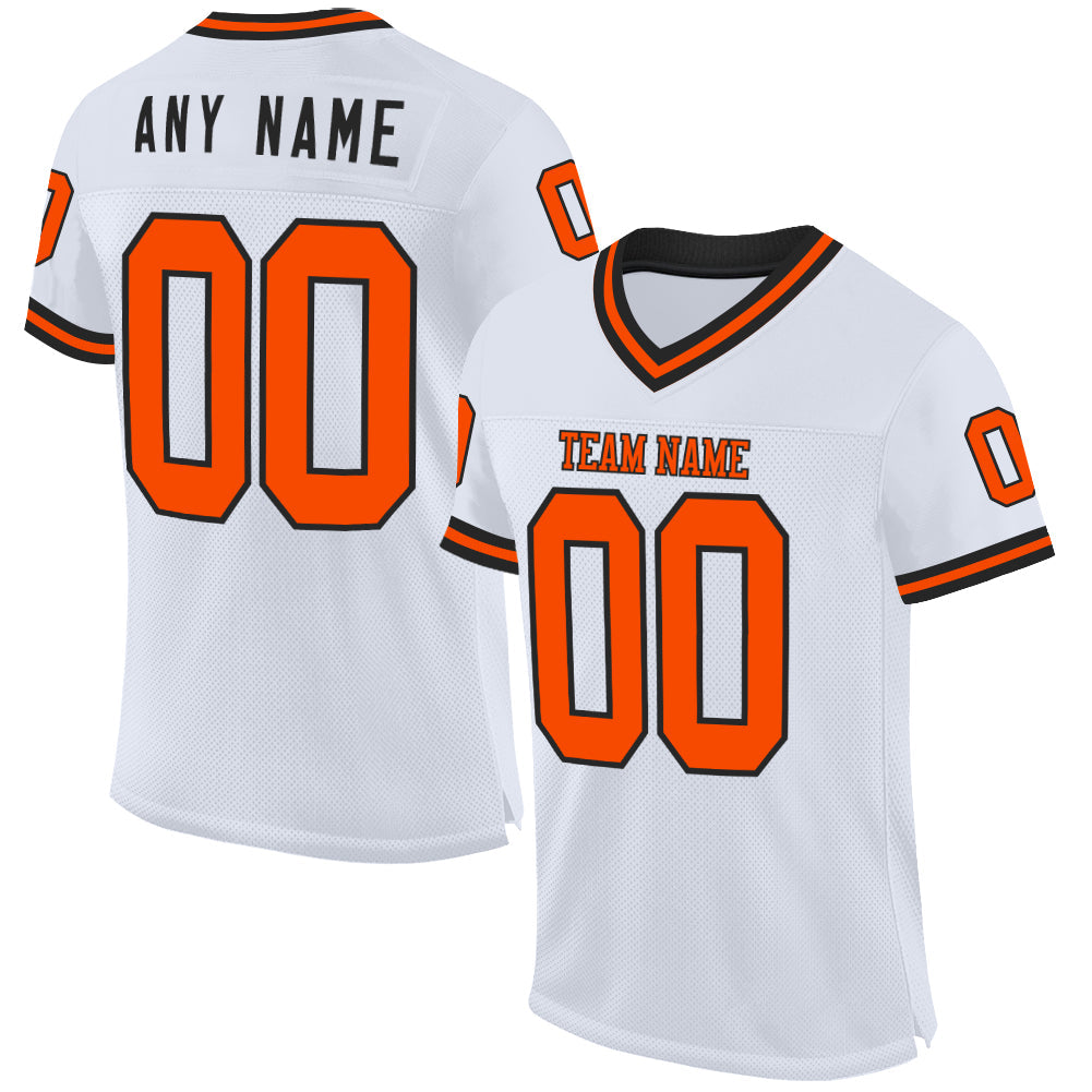 Custom White Orange-Black Mesh Authentic Throwback Football Jersey - Sky-Custom