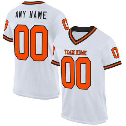 Custom White Orange-Black Mesh Authentic Throwback Football Jersey - Sky-Custom