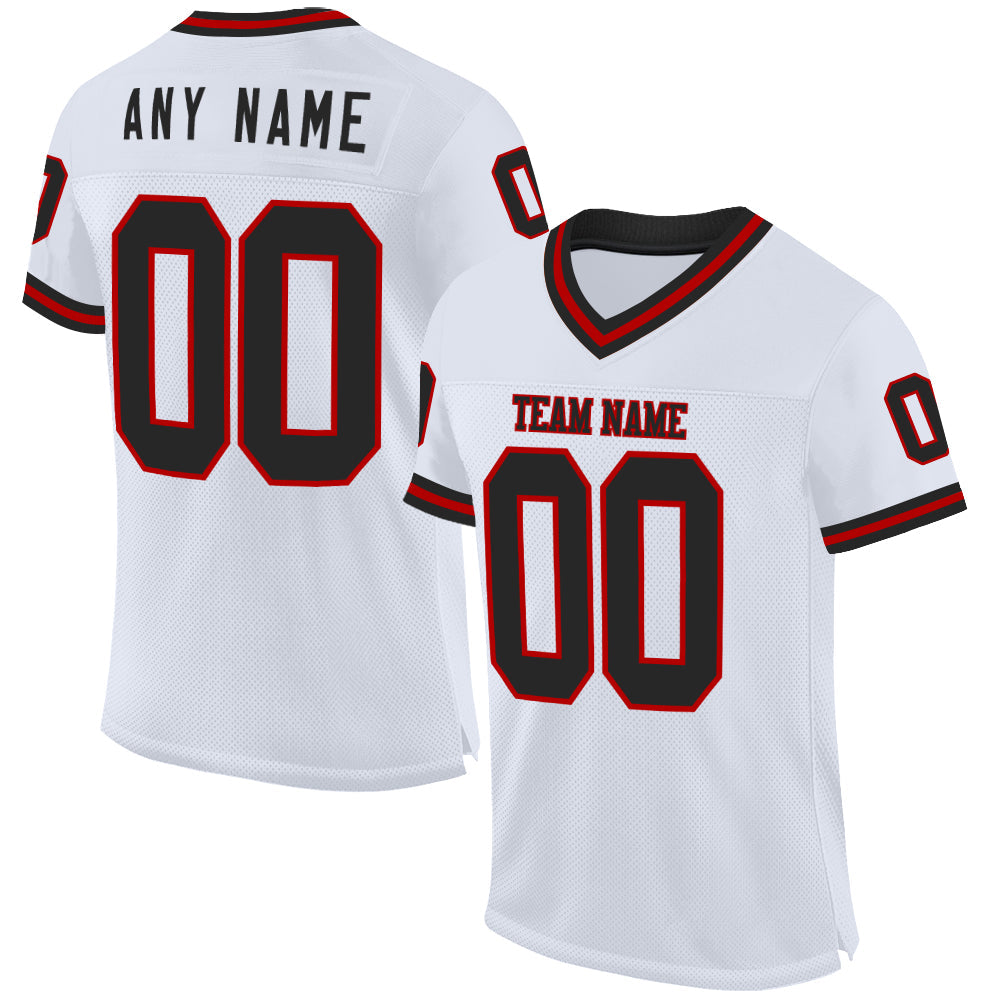 Custom White Black-Red Mesh Authentic Throwback Football Jersey - Sky-Custom