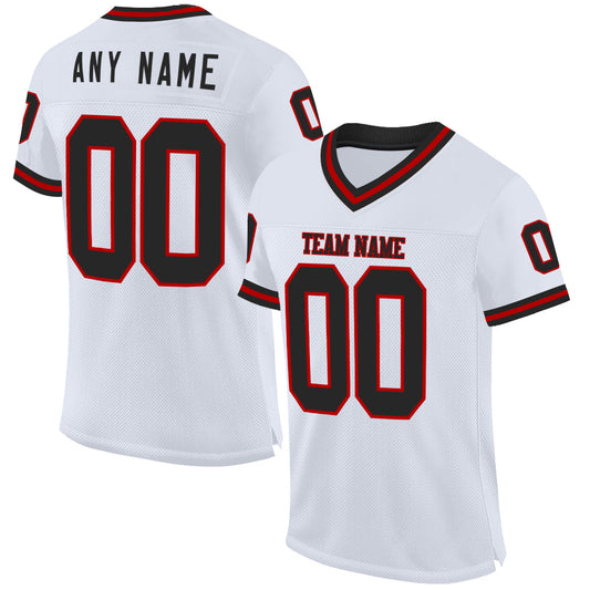 Custom White Black-Red Mesh Authentic Throwback Football Jersey - Sky-Custom