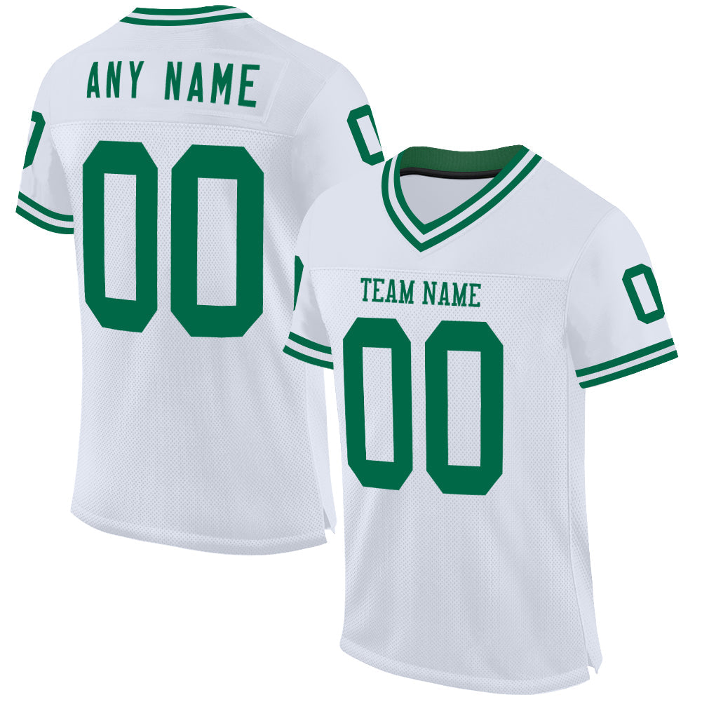 Custom White Kelly Green Mesh Authentic Throwback Football Jersey - Sky-Custom