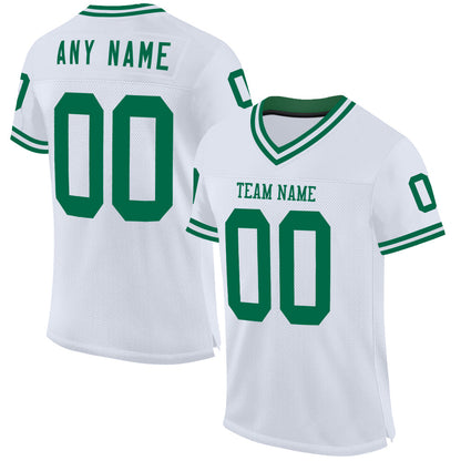 Custom White Kelly Green Mesh Authentic Throwback Football Jersey - Sky-Custom