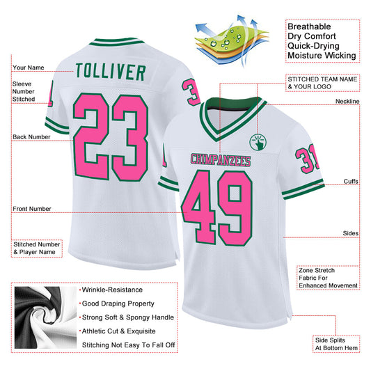 Custom White Pink-Kelly Green Mesh Authentic Throwback Football Jersey - Sky-Custom