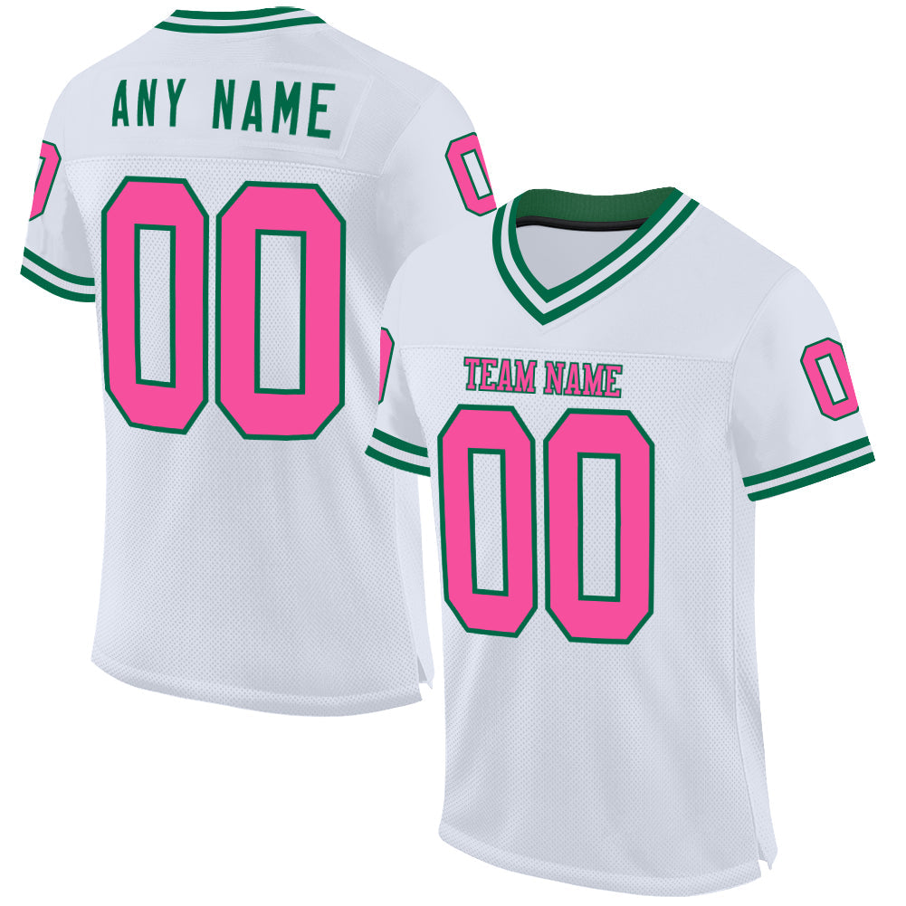 Custom White Pink-Kelly Green Mesh Authentic Throwback Football Jersey - Sky-Custom
