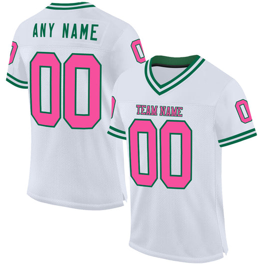 Custom White Pink-Kelly Green Mesh Authentic Throwback Football Jersey - Sky-Custom